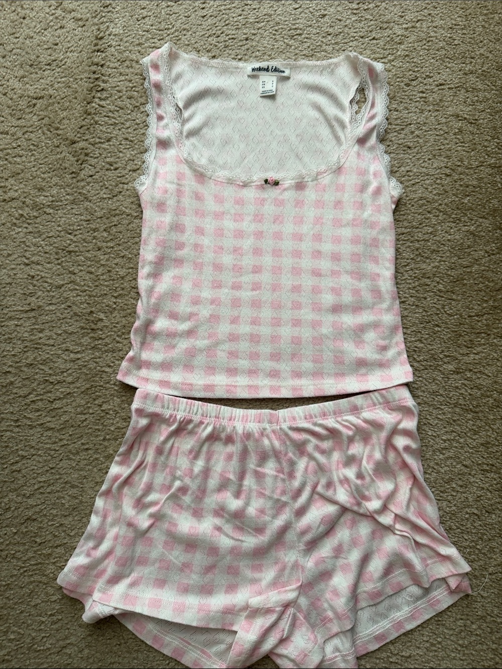 Charlotte Russe Pink Gingham Lace-Trim Sleep Set